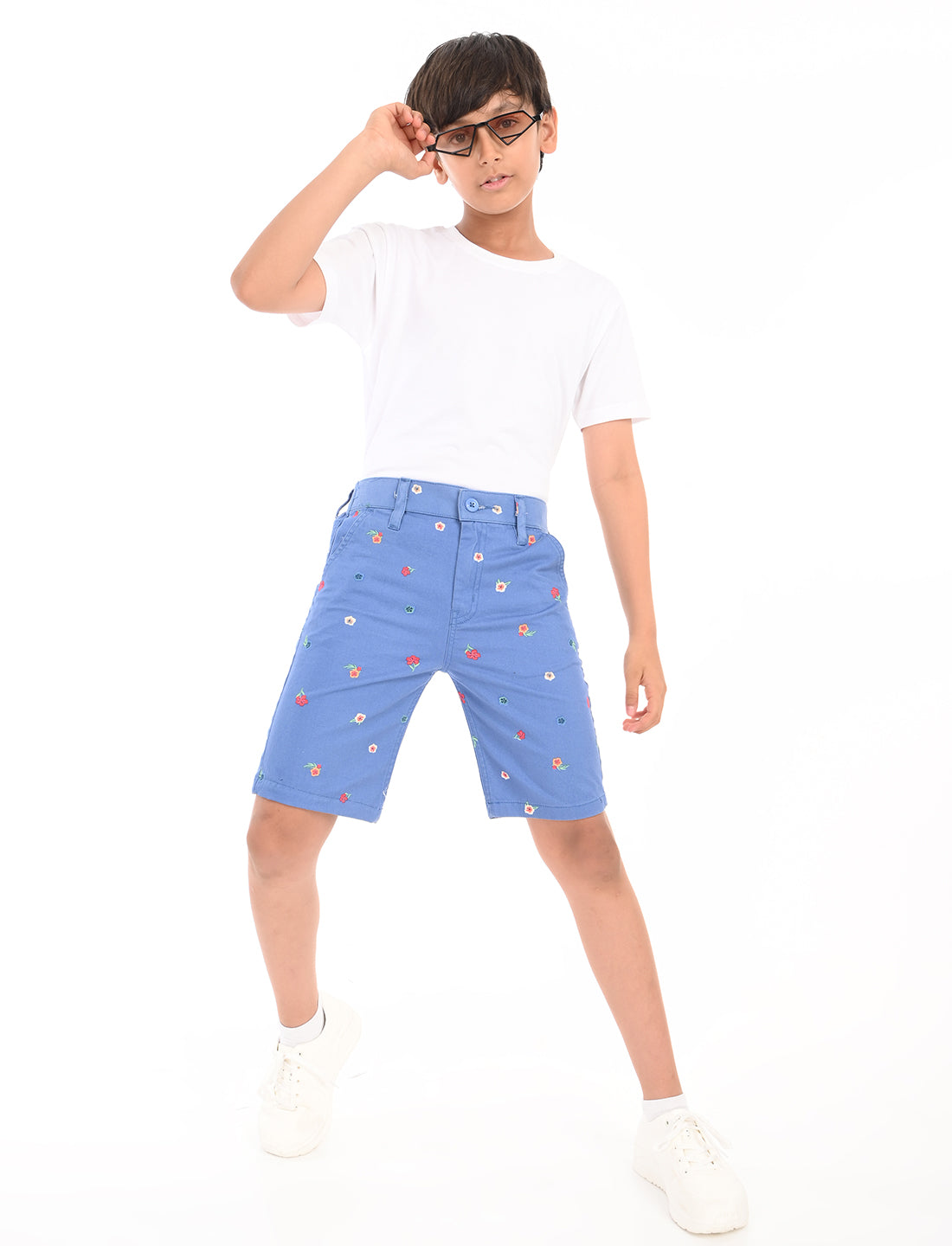 Zion Boys Cotton Printed Chino Shorts - Blue