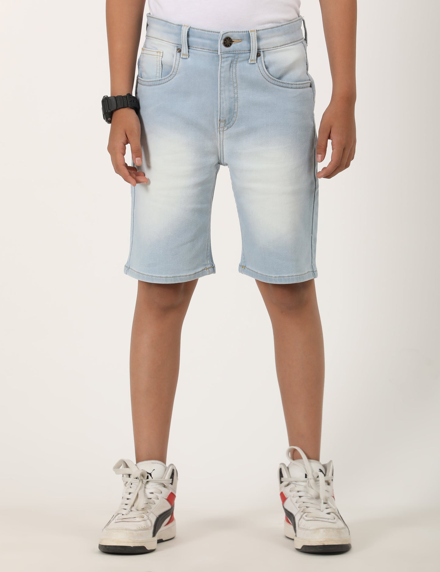 Zion Boys Denim Shorts with Cotton Lycra knitted Denim fabric, Knee Length, Regular Fit - Light Blue