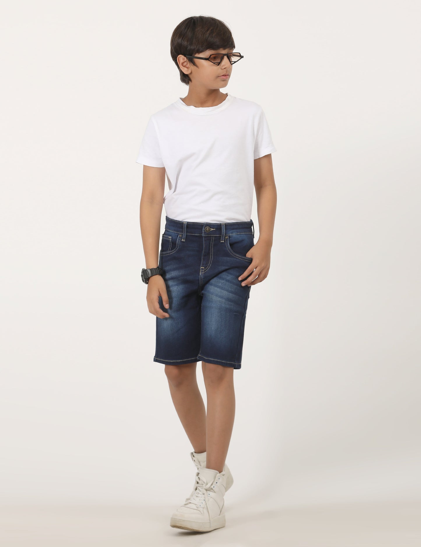 Zion Boys Denim Shorts with Cotton Lycra knitted Denim fabric, Knee Length, Regular Fit - Navy Blue
