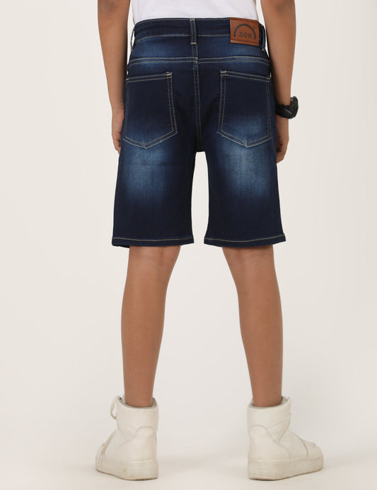 Zion Boys Denim Shorts with Cotton Lycra knitted Denim fabric, Knee Length, Regular Fit - Navy Blue