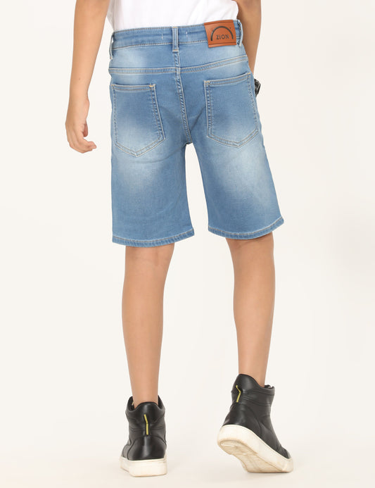 Zion Boys Denim Shorts with Cotton Lycra knitted Denim fabric, Knee Length, Regular Fit - Blue
