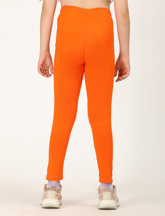 Zion girls 4 way Stretachable Cotton Lycra Ankle Length Leggings - Orange