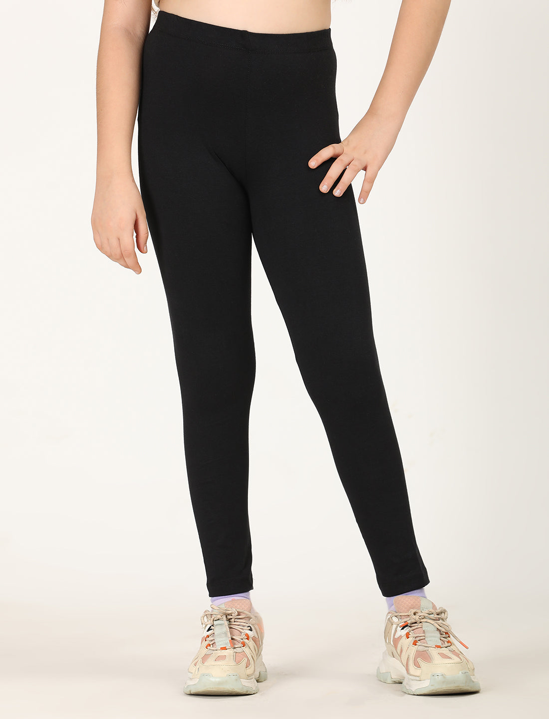 Zion girls 4 way Stretachable Cotton Lycra Ankle Length Leggings - Black