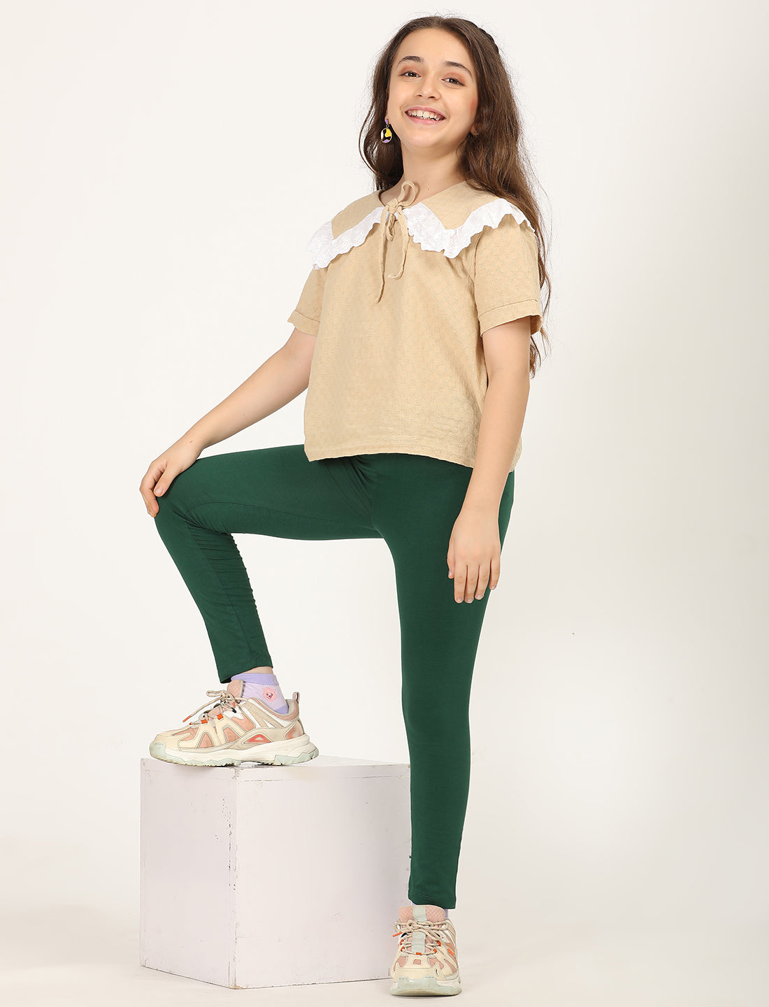 Zion girls 4 way Stretachable Cotton Lycra Ankle Length Leggings - Green