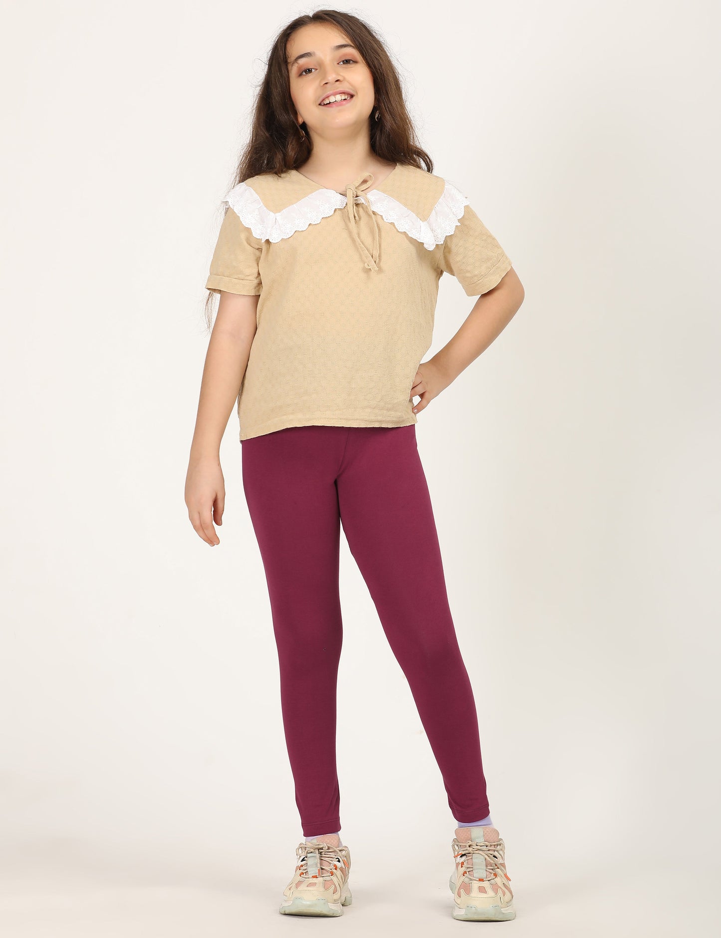 Zion girls 4 way Stretachable Cotton Lycra Ankle Length Leggings - Maroon