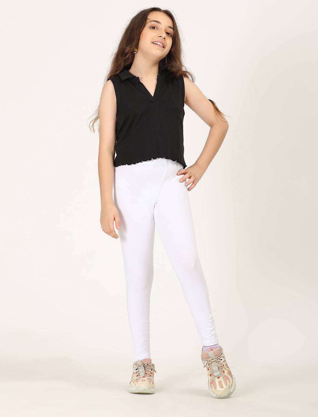 Zion girls 4 way Stretachable Cotton Lycra Ankle Length Leggings - White