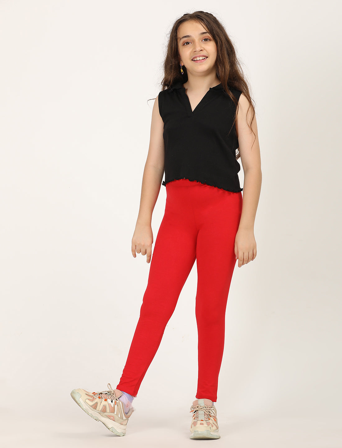 Zion girls 4 way Stretachable Cotton Lycra Ankle Length Leggings - Red