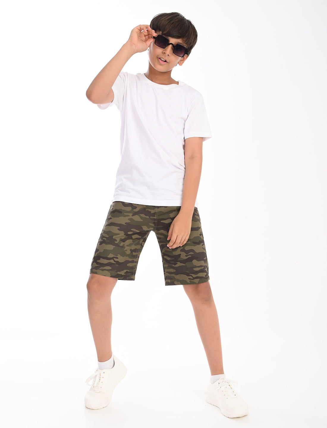 Zion Boys Cotton Camoflagued Military Printed Chino Shorts - Olive