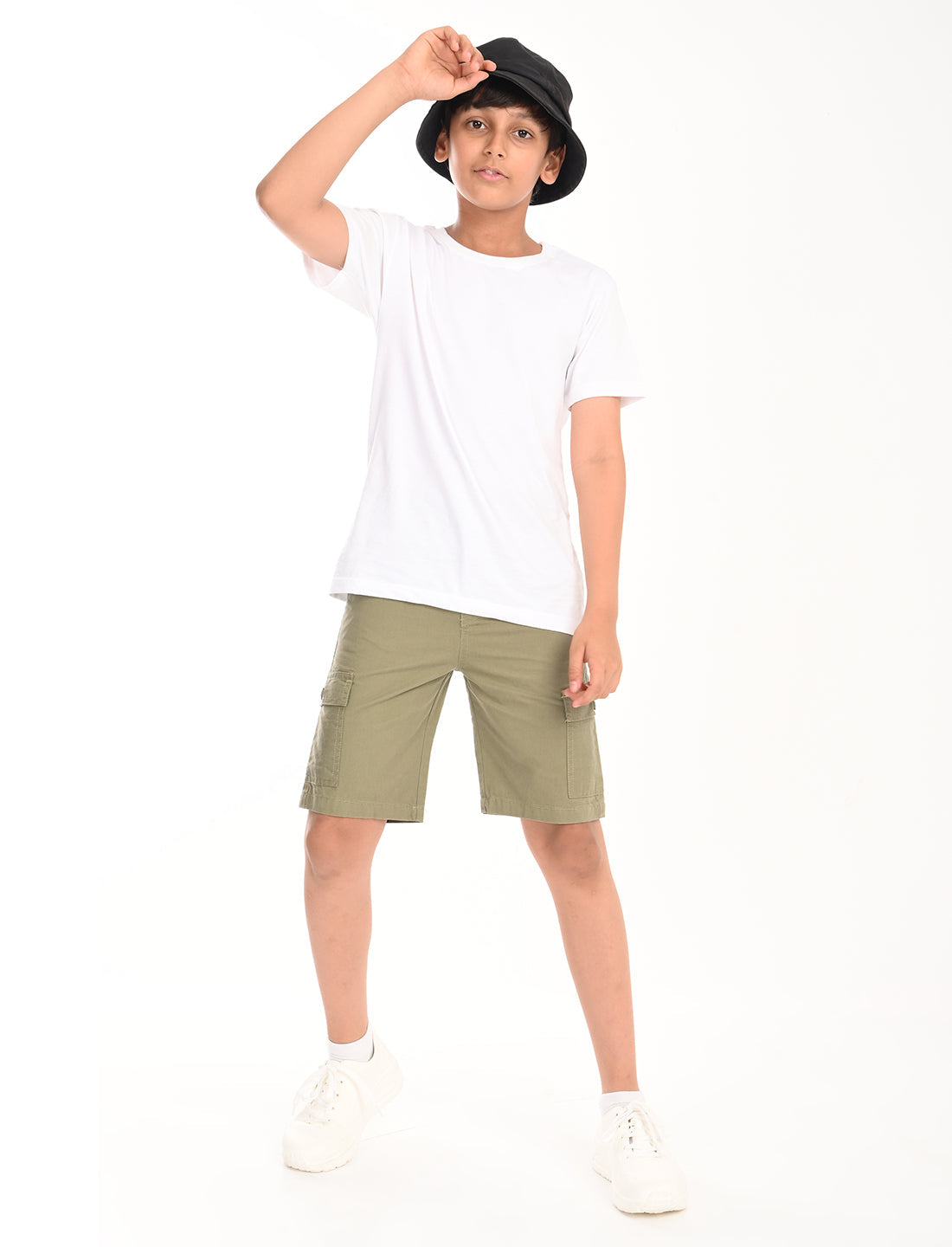 Zion Boys Cotton Solid Colored Cargo Shorts - Olive