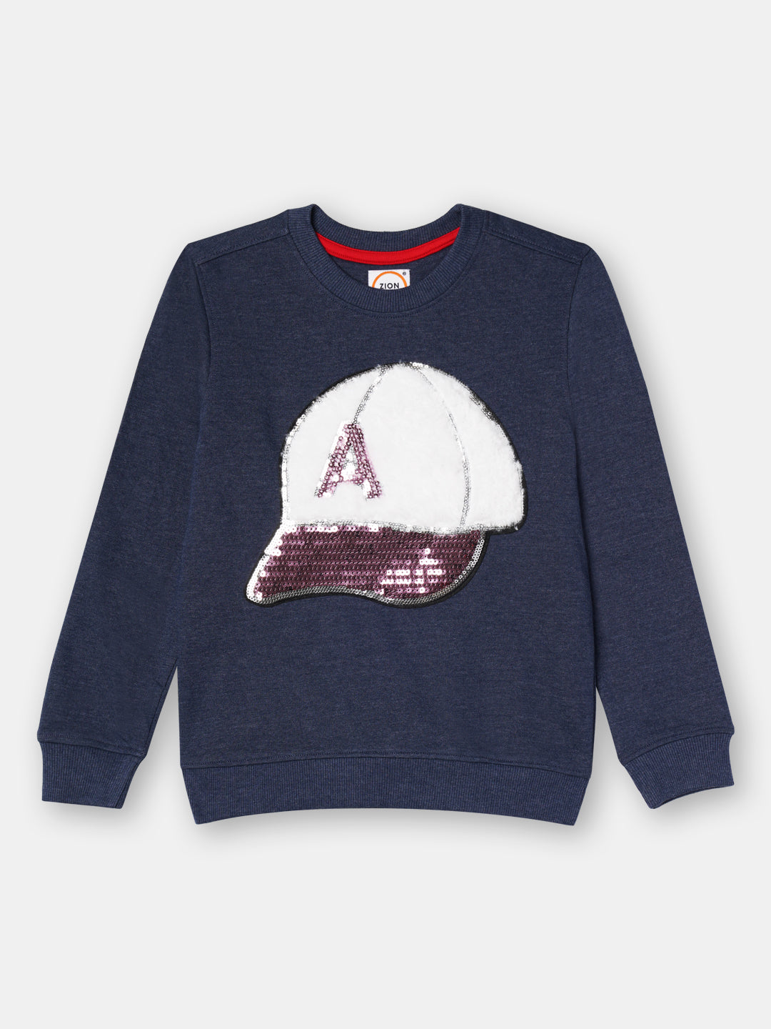 Zion Boys Sweatshirt with Fur Cap Embroidery-Navy Melange