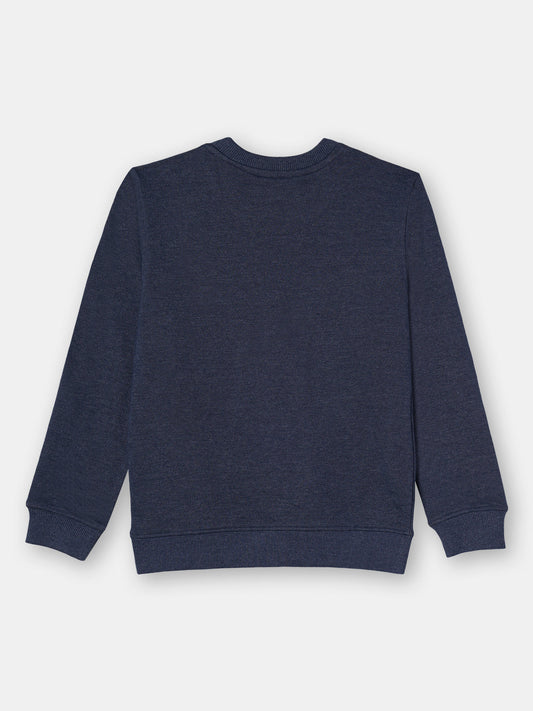 Zion Boys Sweatshirt with Fur Cap Embroidery-Navy Melange