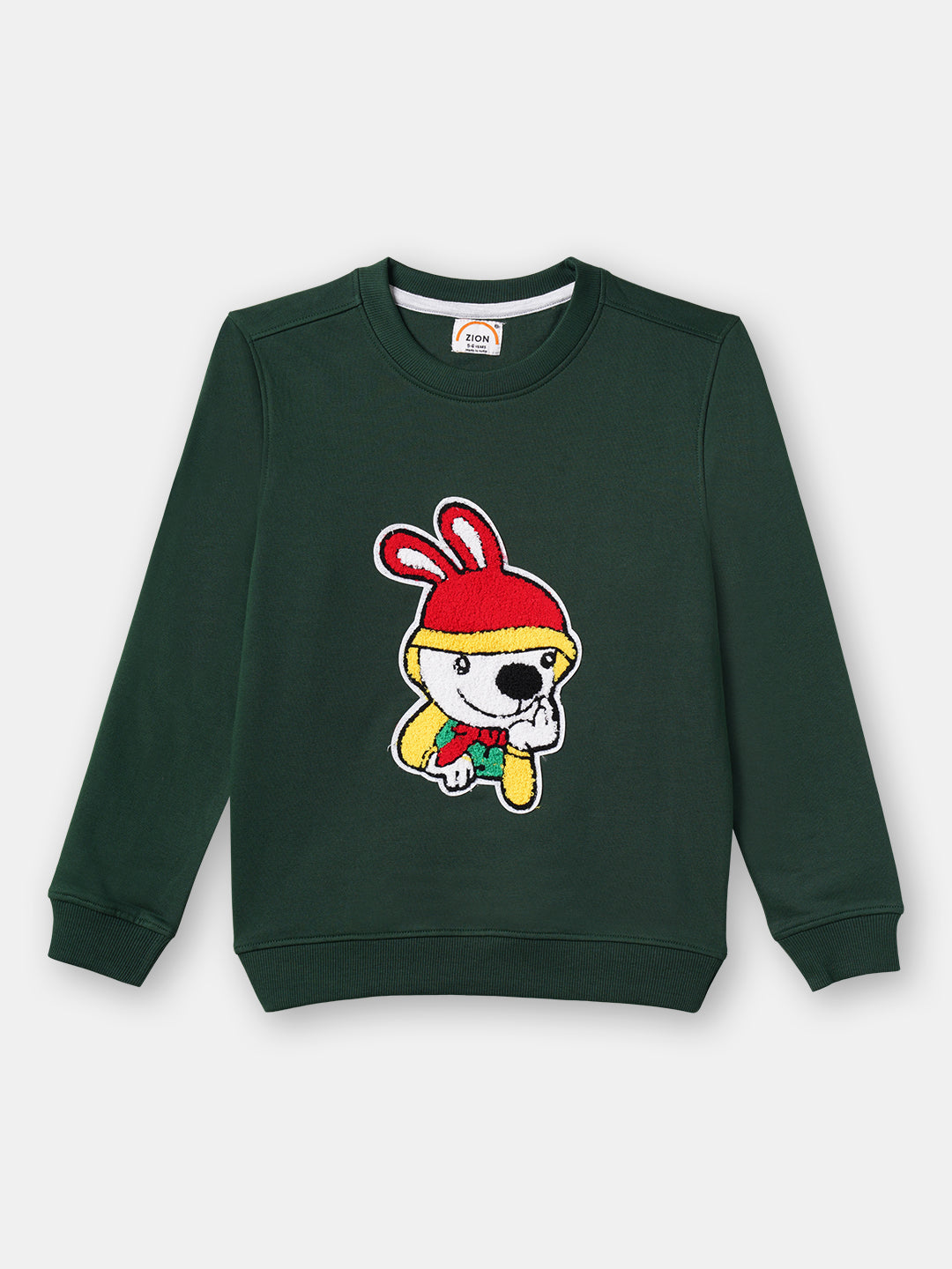 Zion Boys Sweatshirt with Cute Dog in Terry Embroidery-Green