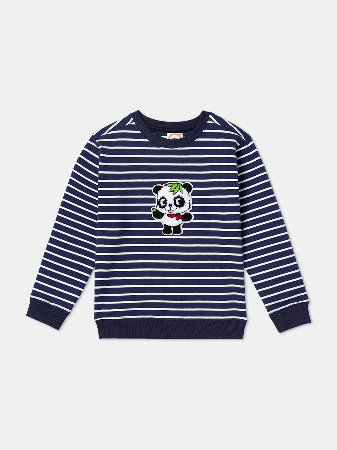 Zion Boys Sweatshirt with Cute Panda in Terry Embroidery-Navy