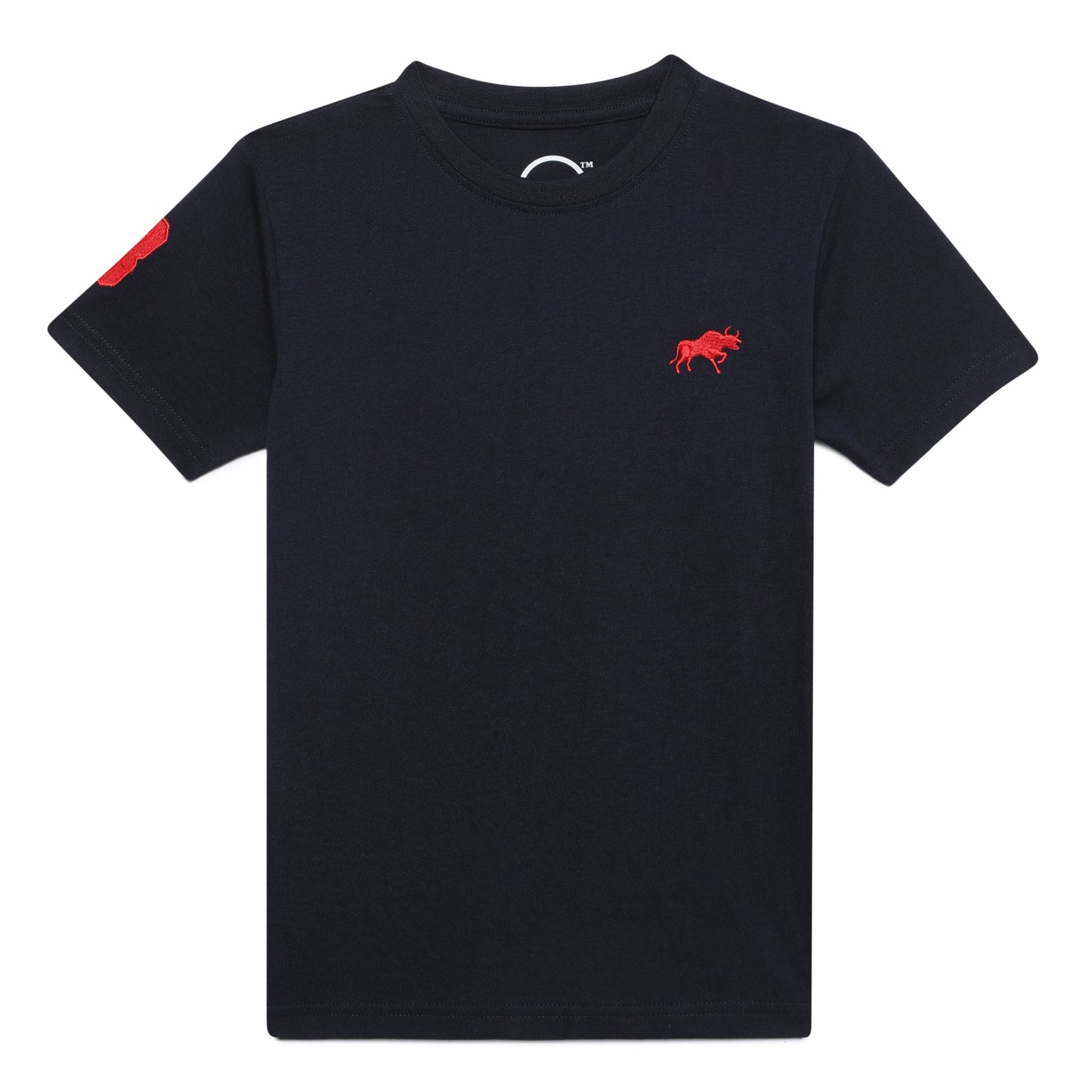 Zion Boys Crew Neck T shirt with Bull and Numeric embroidery-Navy