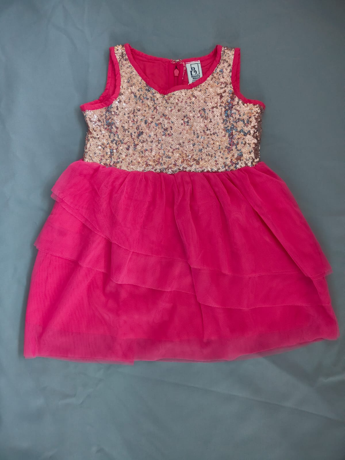 Zion Mesh Sleeveless High Low Bottom with Sequence Bodice Party wear Dress - Pink
