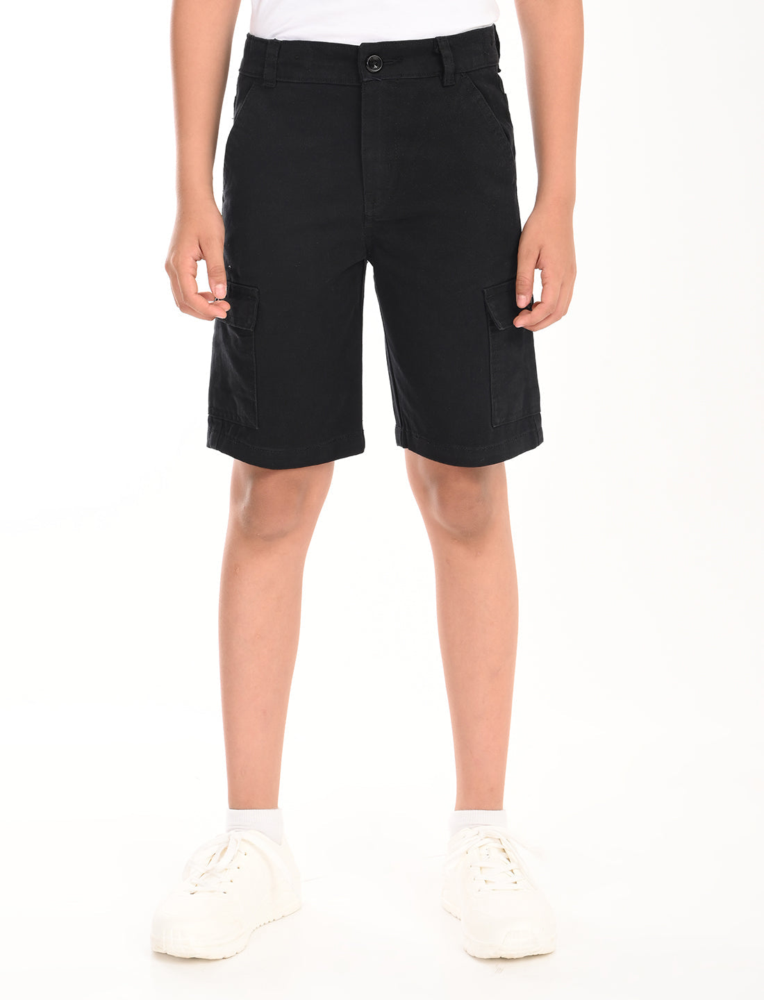 Zion Boys Cotton Solid Colored Cargo Shorts - Black