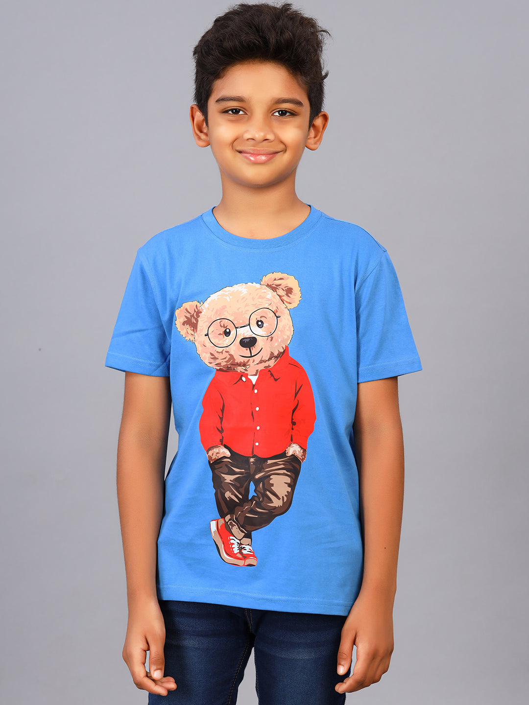 Zion Boys Graphic Printed Crew Neck T shirt-Deep Blue
