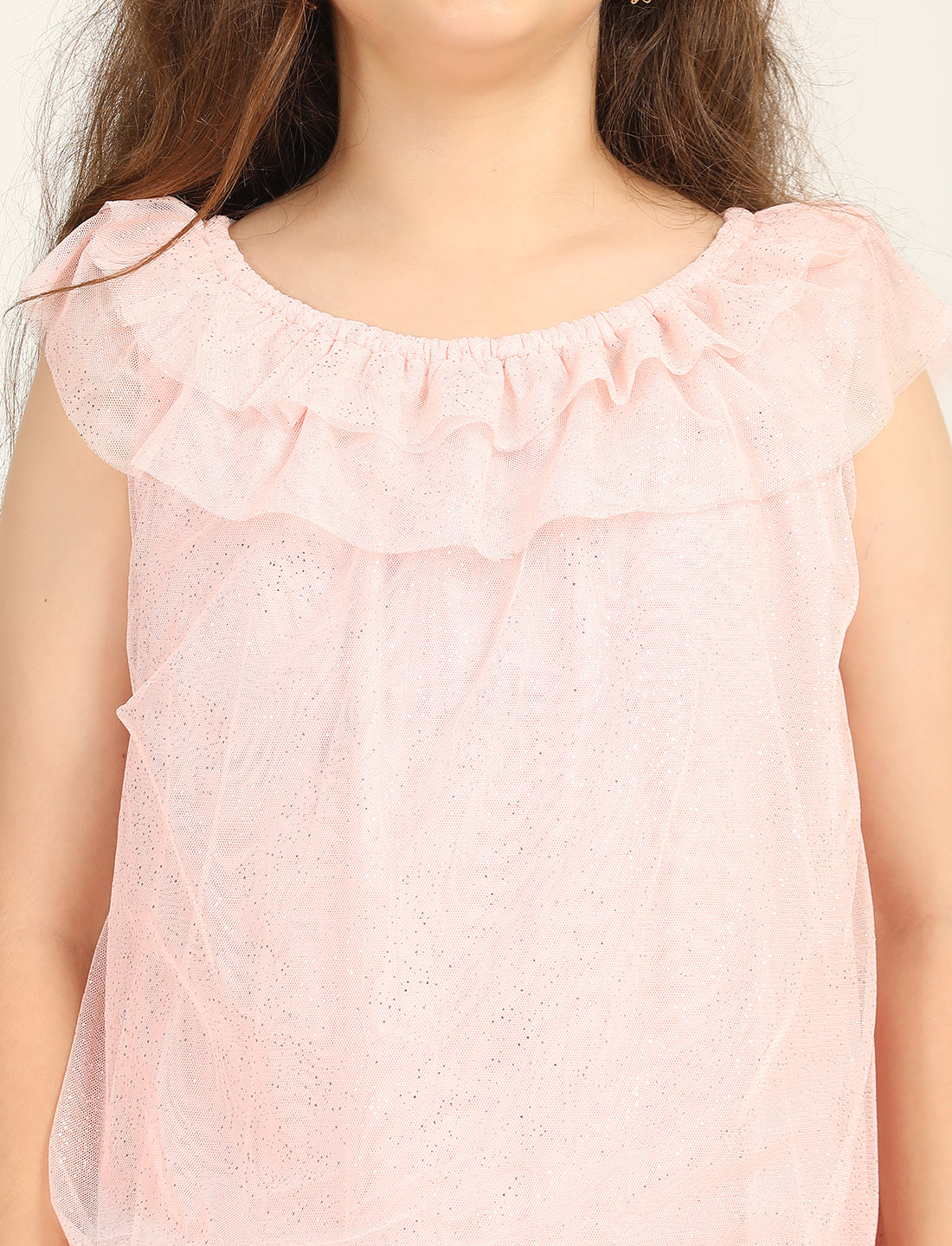 Zion Shimmered Mesh Sleeveless A Line Dress - Peach