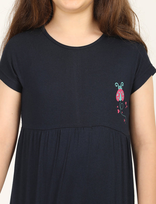 Zion Girls Rainbow print fit and Flare Dress-Navy