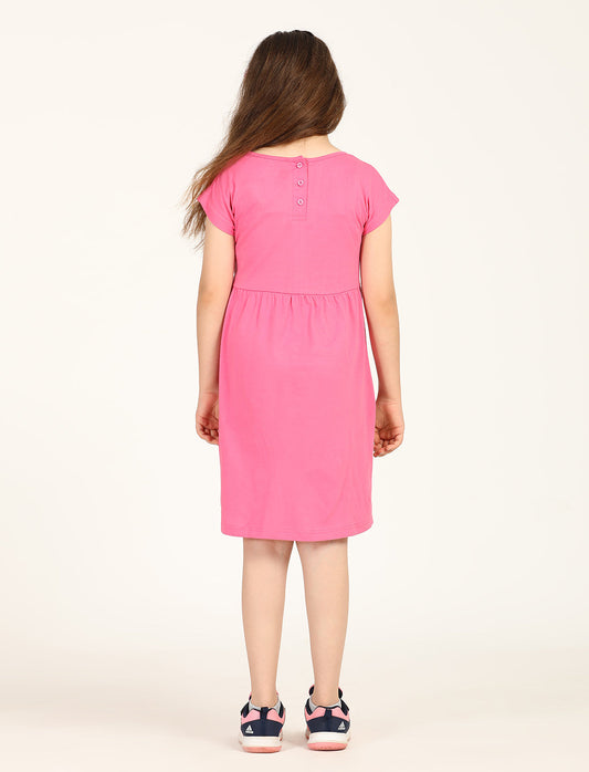 Zion Girls Rainbow print fit and Flare Dress-Dark pink