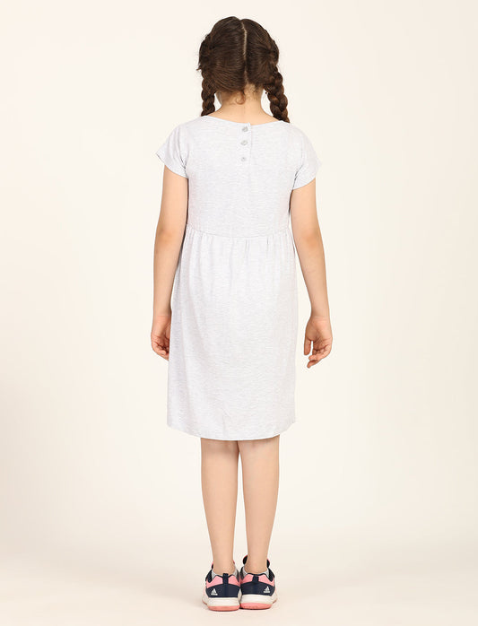 Zion Girls Rainbow print fit and Flare Dress-white Melange