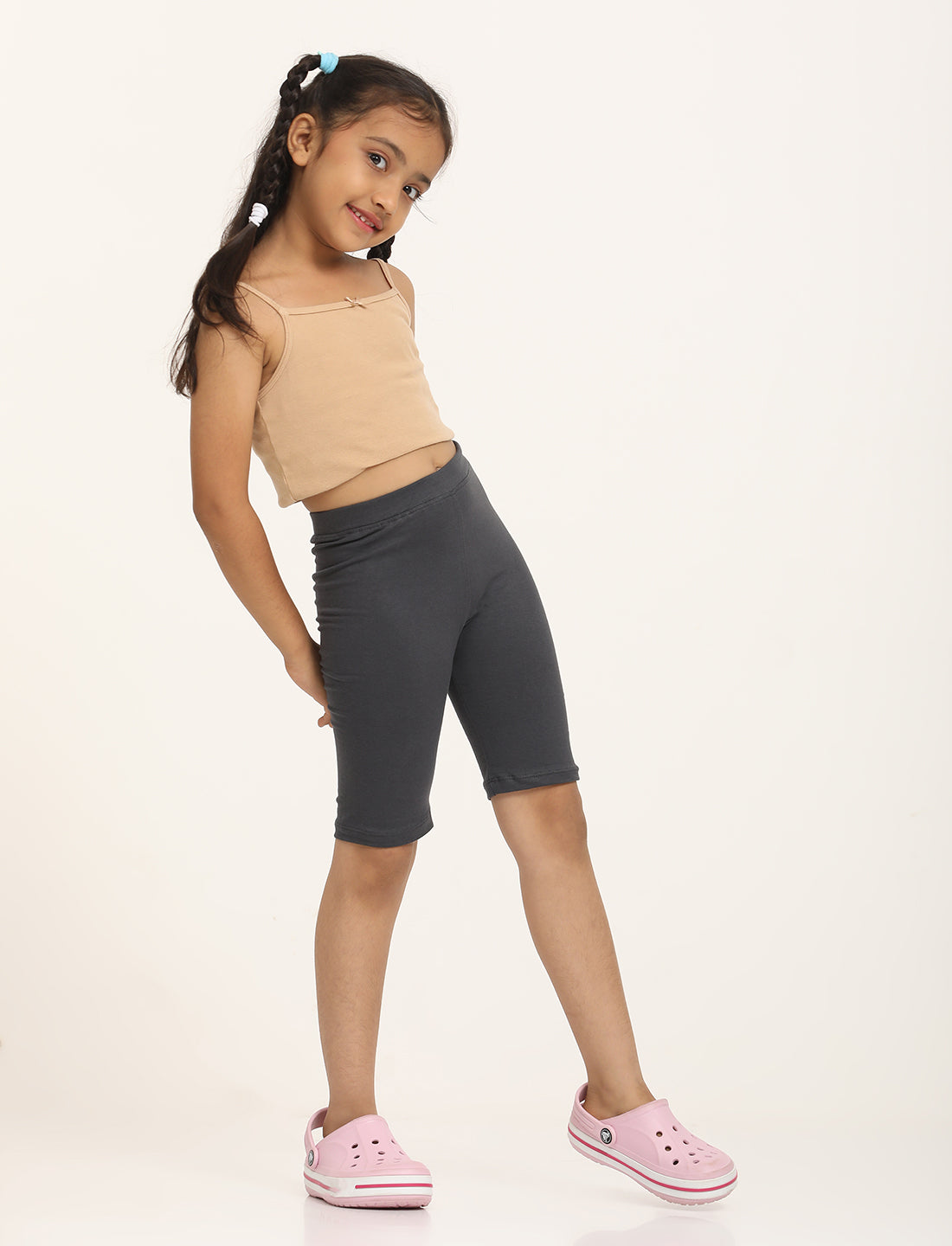 Zion Girls Tights - Thigh Length Knitted Shorts - 4 Way Stretchable - Dk Grey