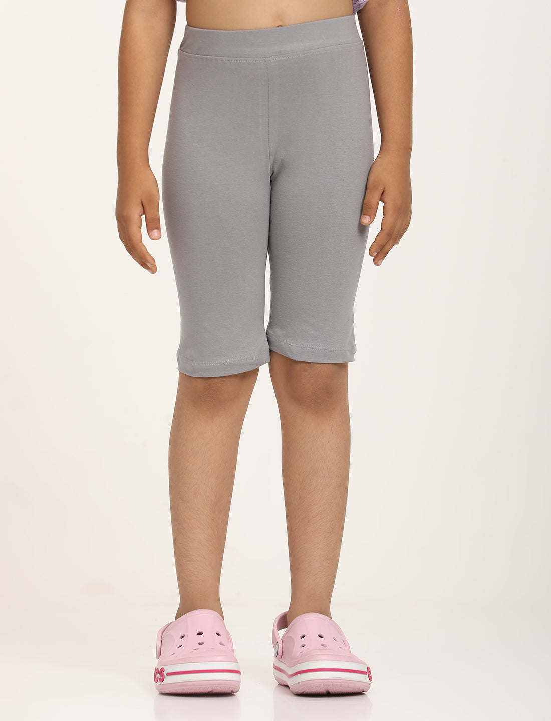 Zion Girls Tights - Thigh Length Knitted Shorts - 4 Way Stretchable - Lt Grey