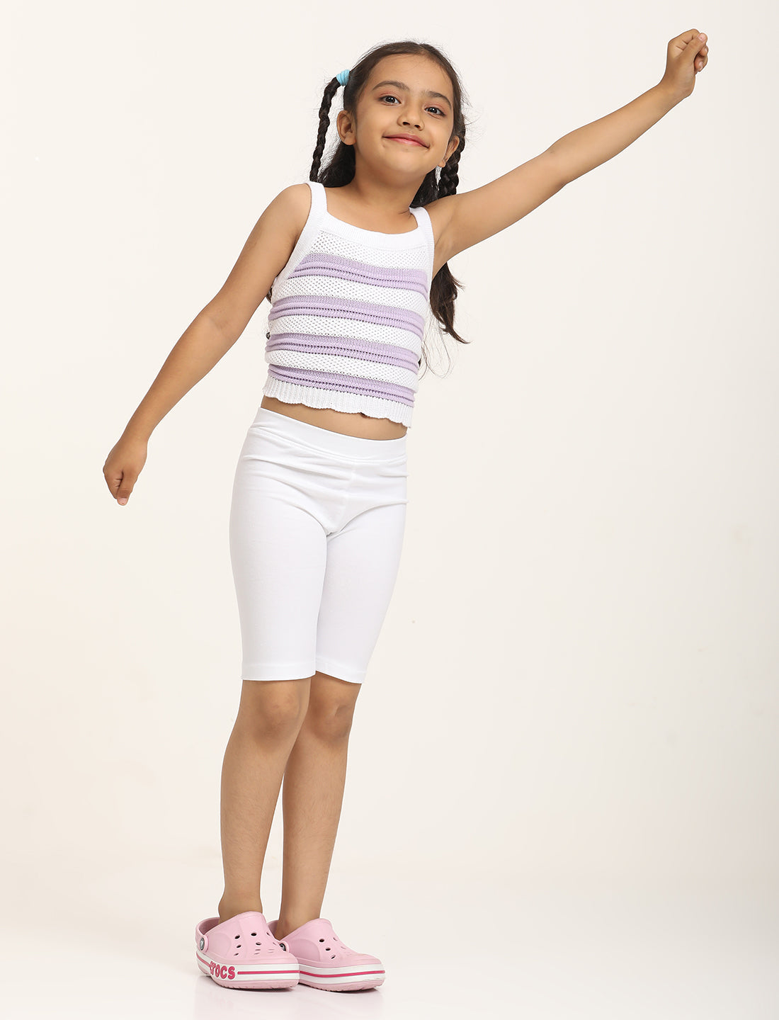 Zion Girls Tights - Thigh Length Knitted Shorts - 4 Way Stretchable - White