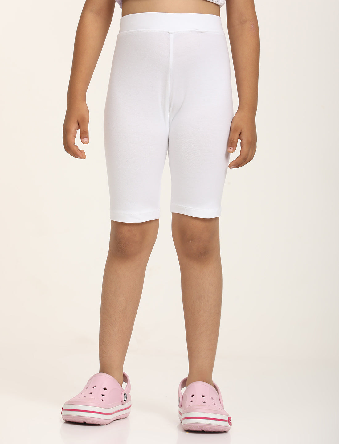 Zion Girls Tights - Thigh Length Knitted Shorts - 4 Way Stretchable - White
