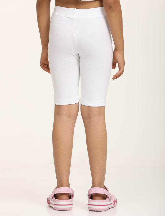 Zion Girls Tights - Thigh Length Knitted Shorts - 4 Way Stretchable - White