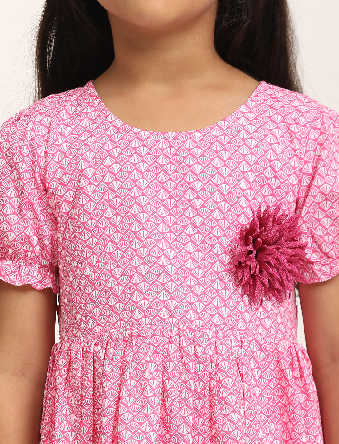 Zion Cotton Short sleeve Floral Printed Fit and Flare Dress - Pink