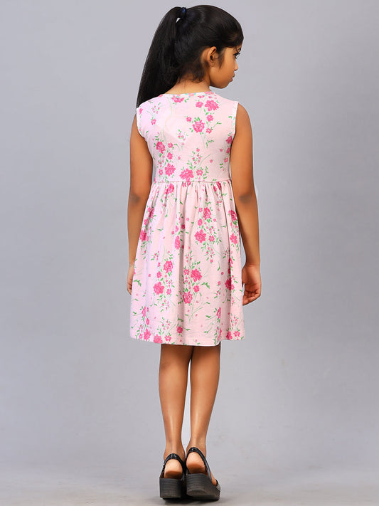Zion Girls Floral Printed Fit and Flare Dress in Knit - Pink