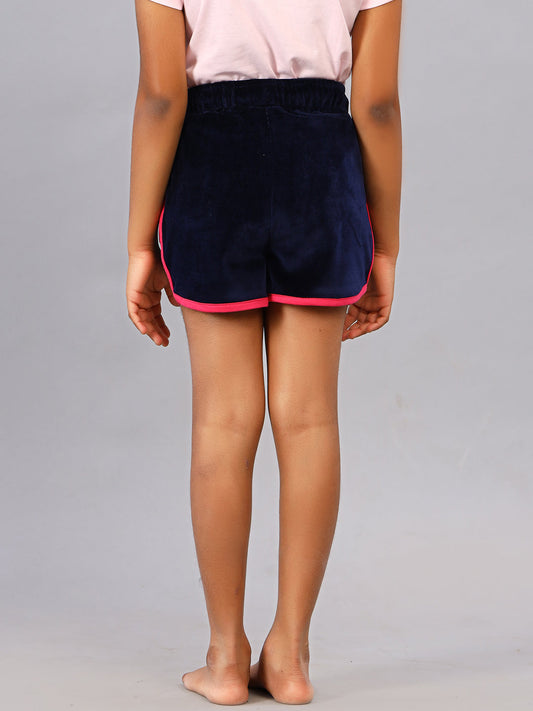 Zion Girls Knitted Shorts with Contrast Piping - Navy