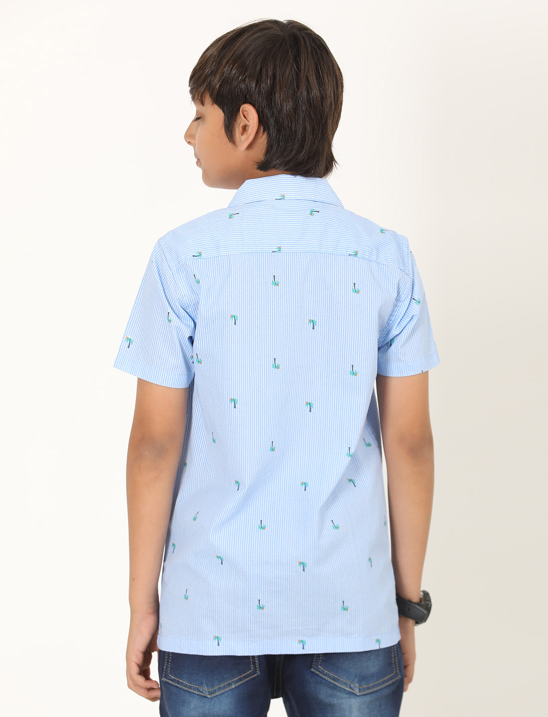 Zion Boys Cotton Half Sleeve Open Collar Shirt with Printed stripes - Multi