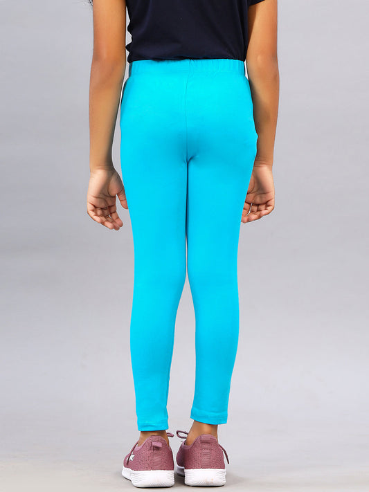 Zion girls 4 way Stretachable Cotton Lycra Ankle Length Leggings - Turquoise