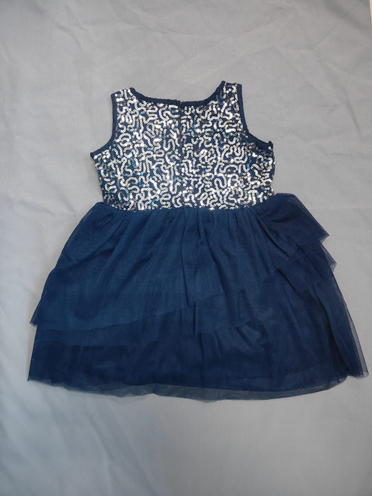 Zion Mesh Sleeveless High Low Bottom with Sequence Bodice Party wear Dress - Navy