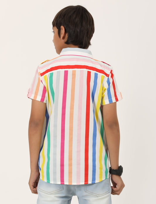 Zion Boys Cotton Half Sleeve Shirt with Printed Stripe - Multi