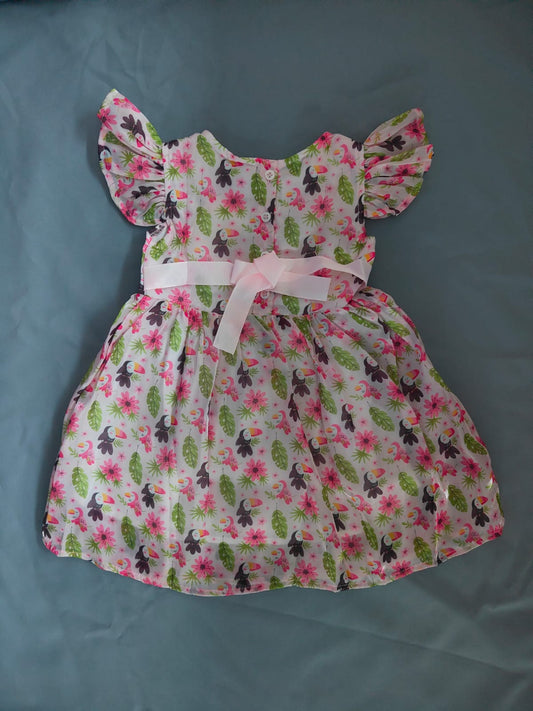 Zion Melonin Satin Flared sleeve Printed Fit and Flare Dress - Off white