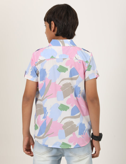 Zion Boys Cotton Half Sleeve Shirt with Abstract Camo Printed - Multi