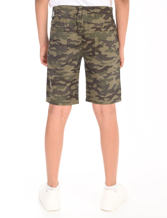 Zion Boys Cotton Camoflagued Military Printed Chino Shorts - Olive