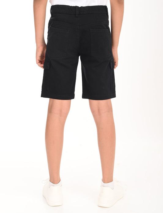 Zion Boys Cotton Solid Colored Cargo Shorts - Black