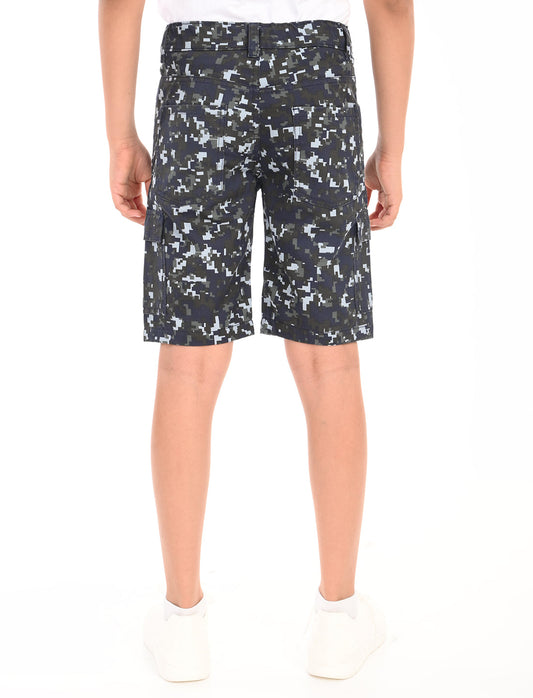 Zion Boys Cotton Abstract Camoflague Printed Cargo Shorts - Black
