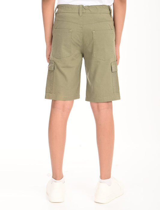Zion Boys Cotton Solid Colored Cargo Shorts - Olive