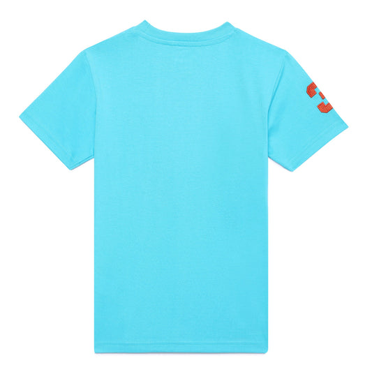 Zion Boys Crew Neck T shirt with Bull and Numeric embroidery-Turquoise