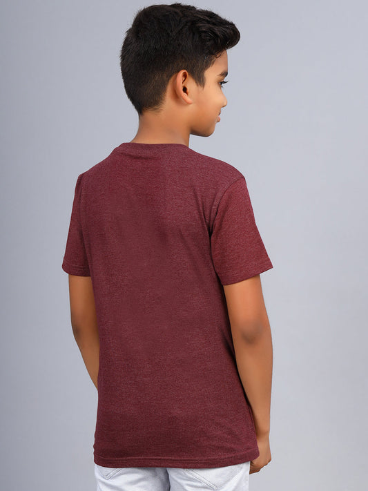 Zion Boys Crew Neck Tshirt in Mountain Print-Maroon