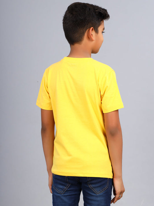Zion Boys Crew Neck Tshirt in Smiley Palm Tree Print-Yellow