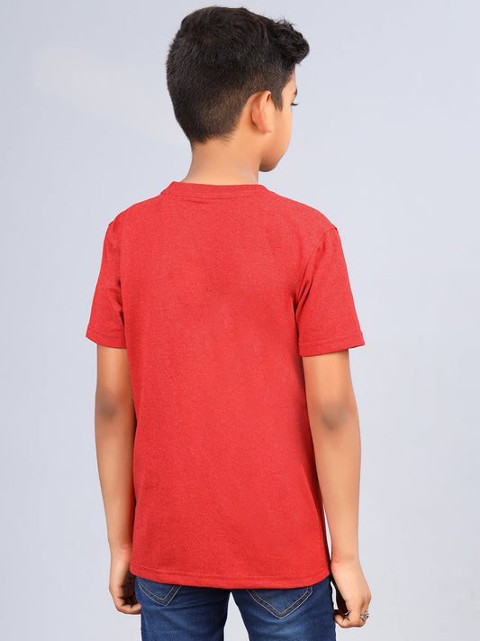 Zion Boys Crew Neck Tshirt in Smiley Palm Tree Print-Red
