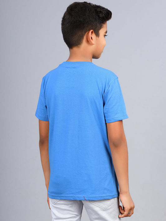Zion Boys Crew Neck Tshirt in Dino Print-Blue