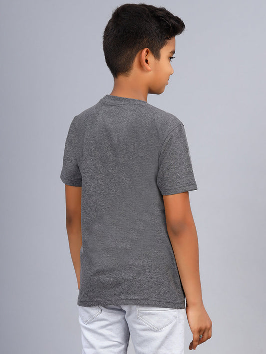 Zion Boys Crew Neck Tshirt in Dino Print-Grey