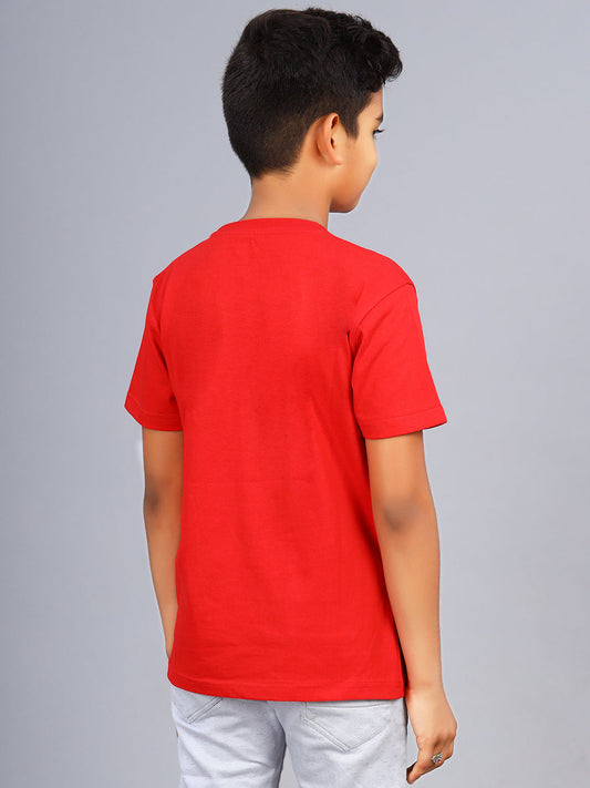 Zion Boys Crew Neck Tshirt in Penguin Music Print-Red